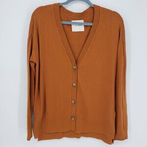 Lucky Brand Relaxed Fit V Neck Cardigan Sweater S Womens Cotton Cashmere Brown